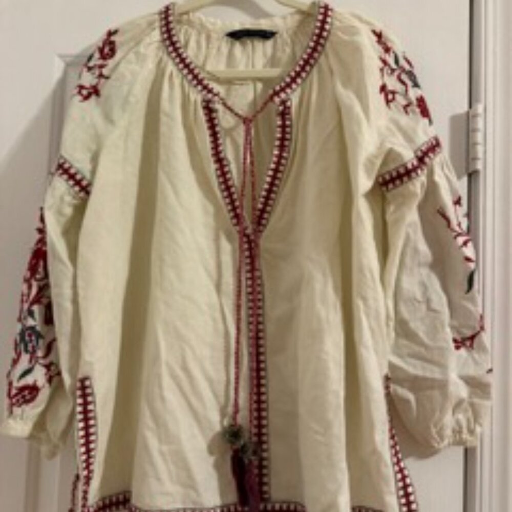 Zara Gypsy/Bohemian Oversize M Top Cotton/Linen, Embroidery Detail